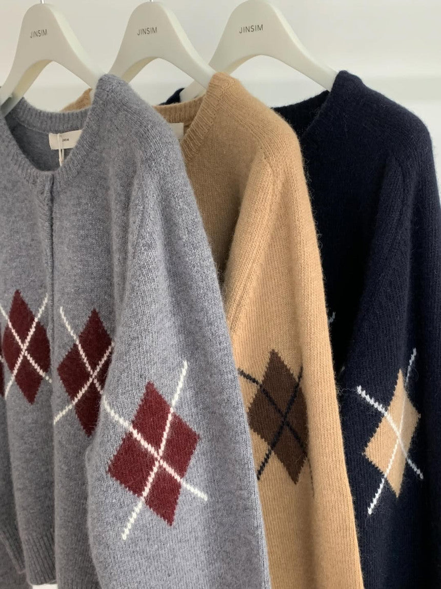 Argyle cardigan-3col