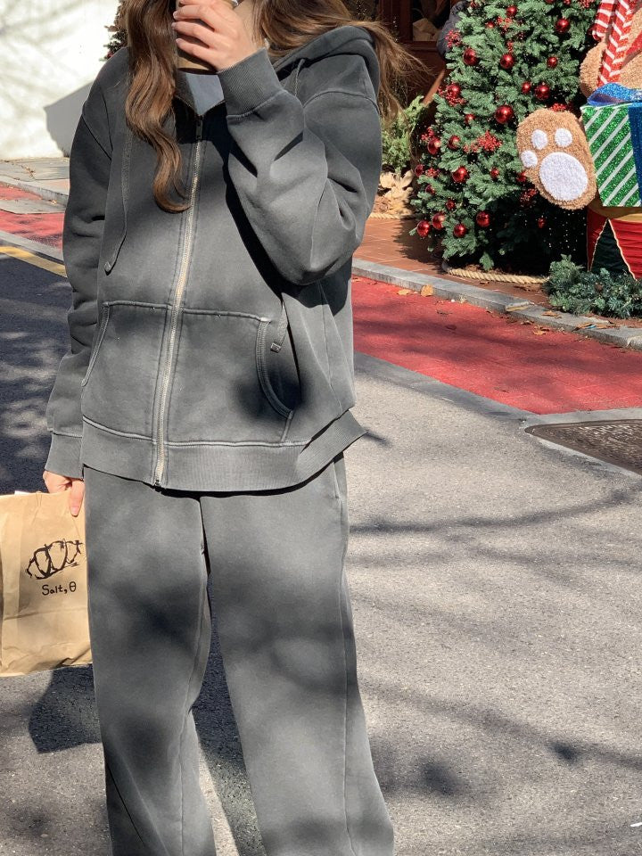 pigment fleece dying hood zip up&pants