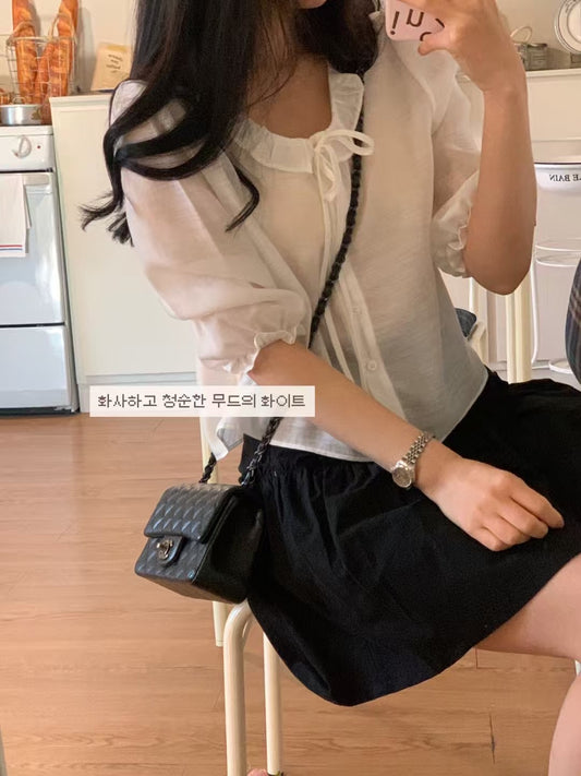 moka lace blouse-2col