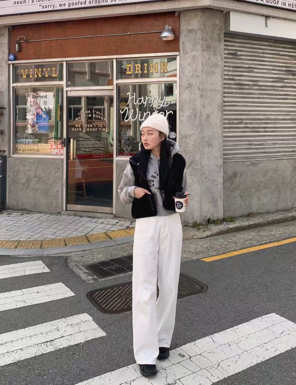 Bear fleece vest zip up-2col