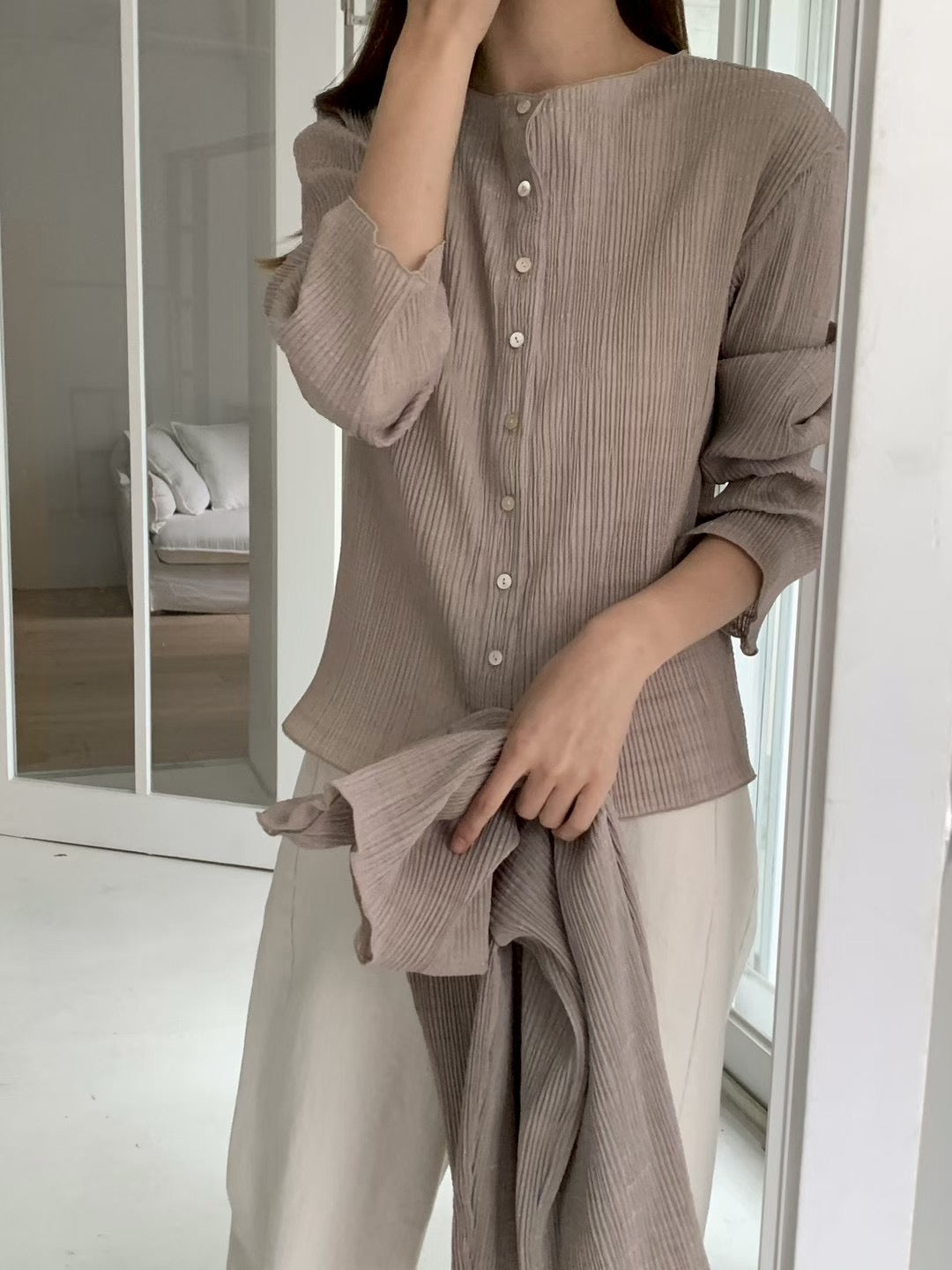 pleats cardigan-3col