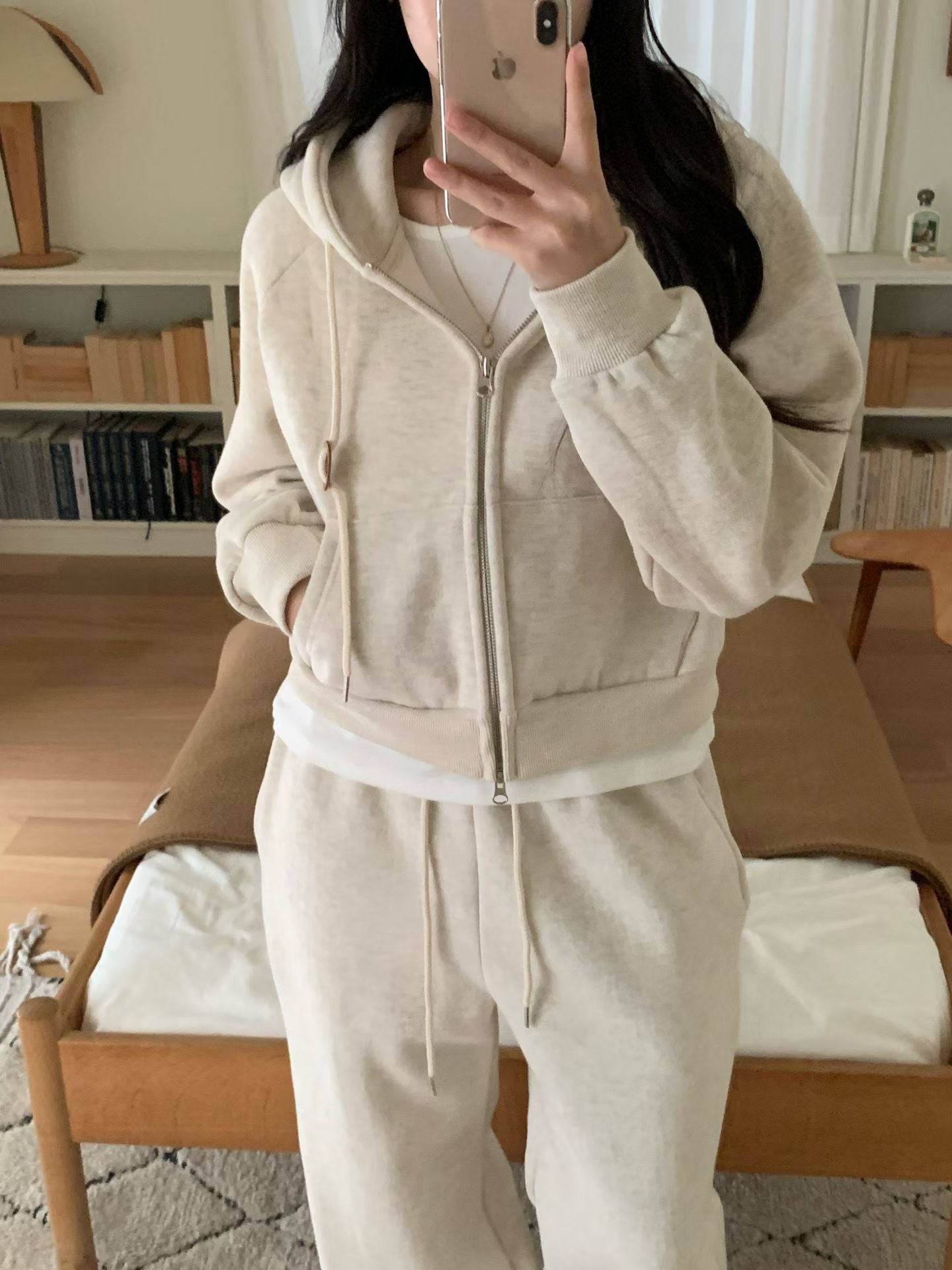 slow gimo joggerpants&hood zip up-4col