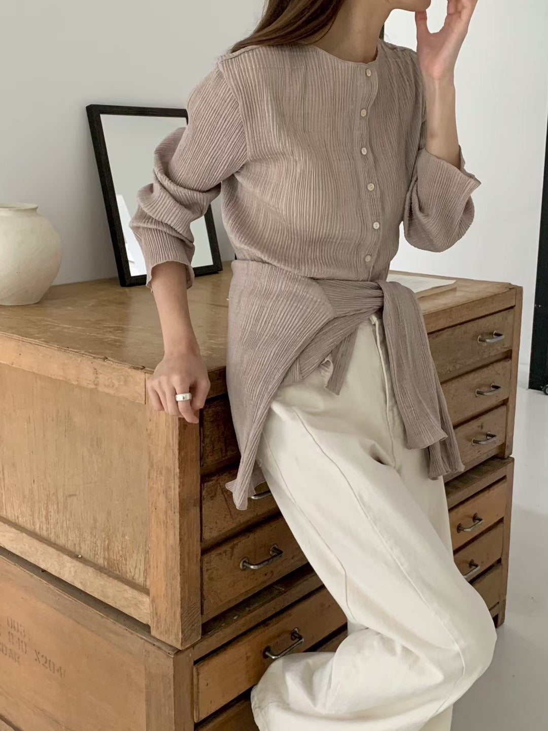 pleats cardigan-3col