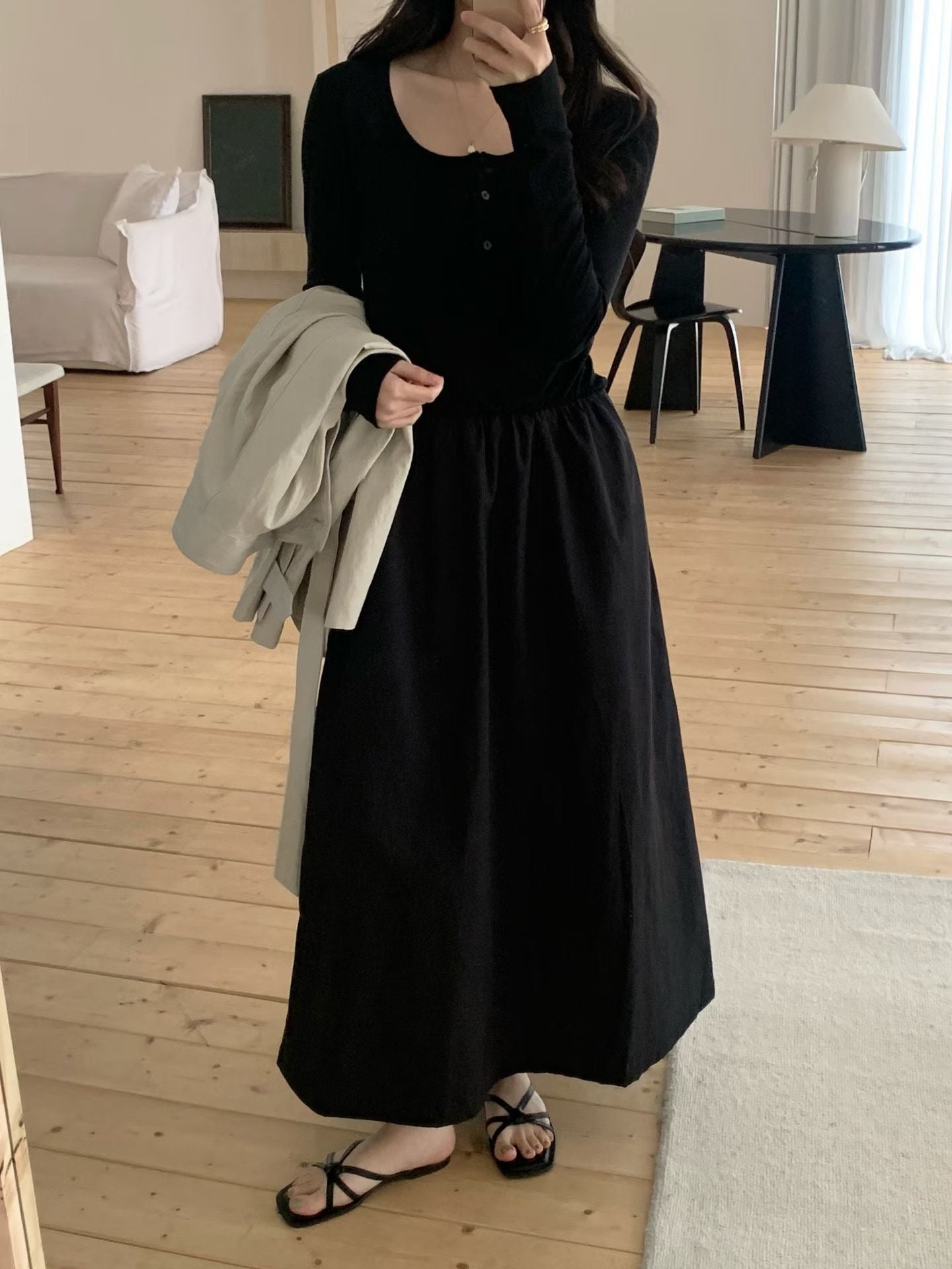 luna button long onepiece-2col