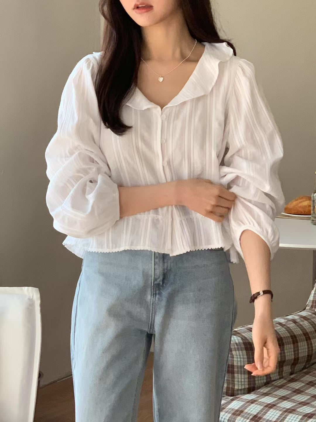 Rose frill lace blouse-2col