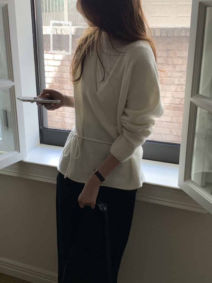 Row wholegament deep v neck knit-3col