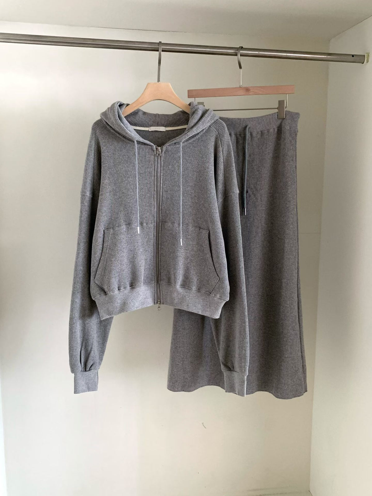 Waffle 2way hood zipup&skirt-2col