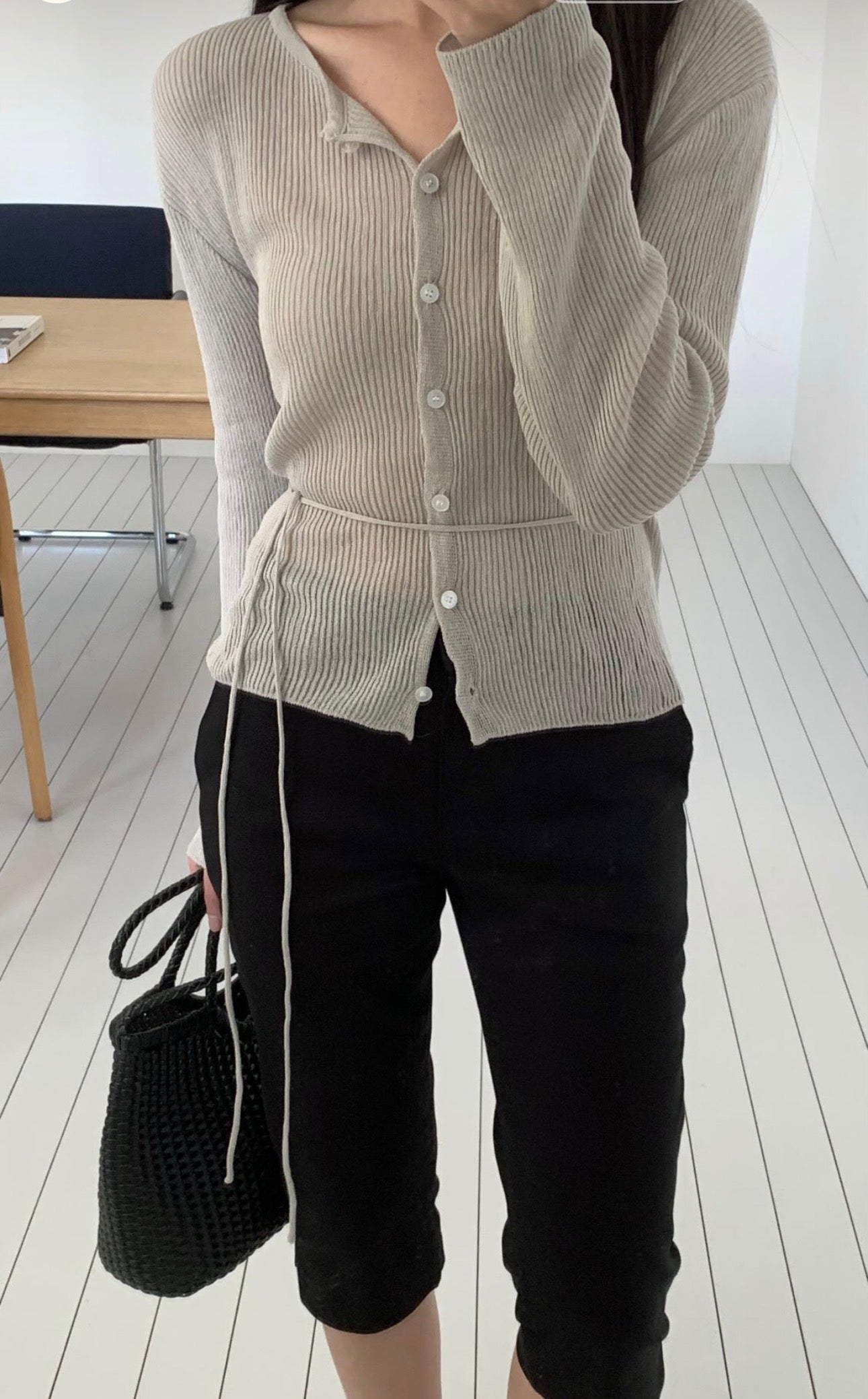 with linen string cardigan-3col