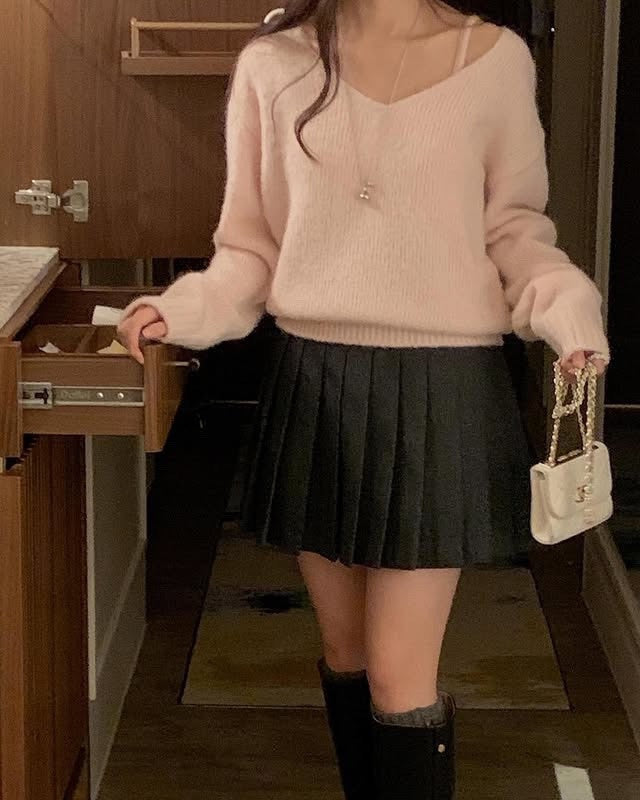 Banny v neck knit&Bustier-3col