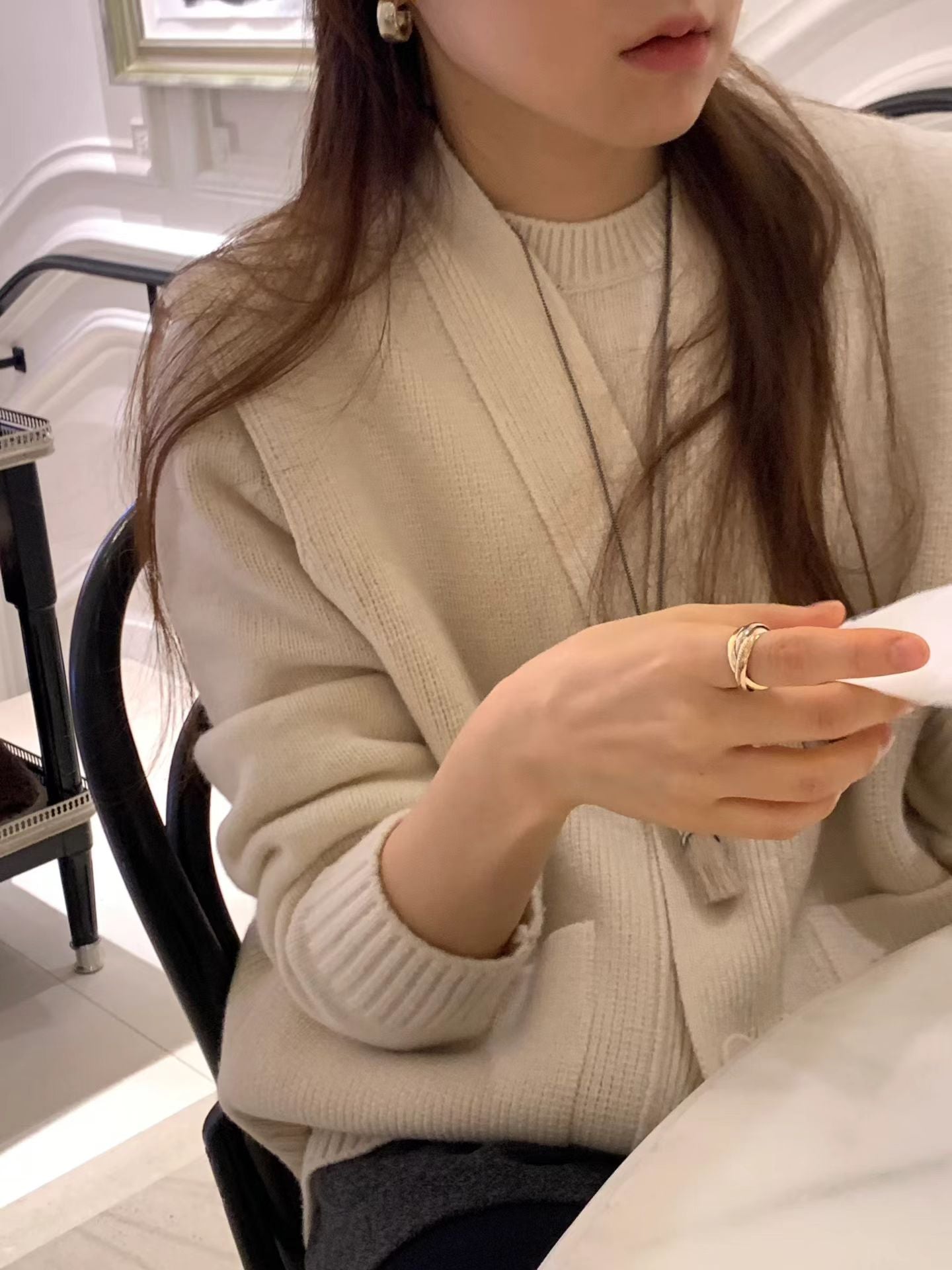 ivory即納 Ounce pocket knit vest cardigan-2col