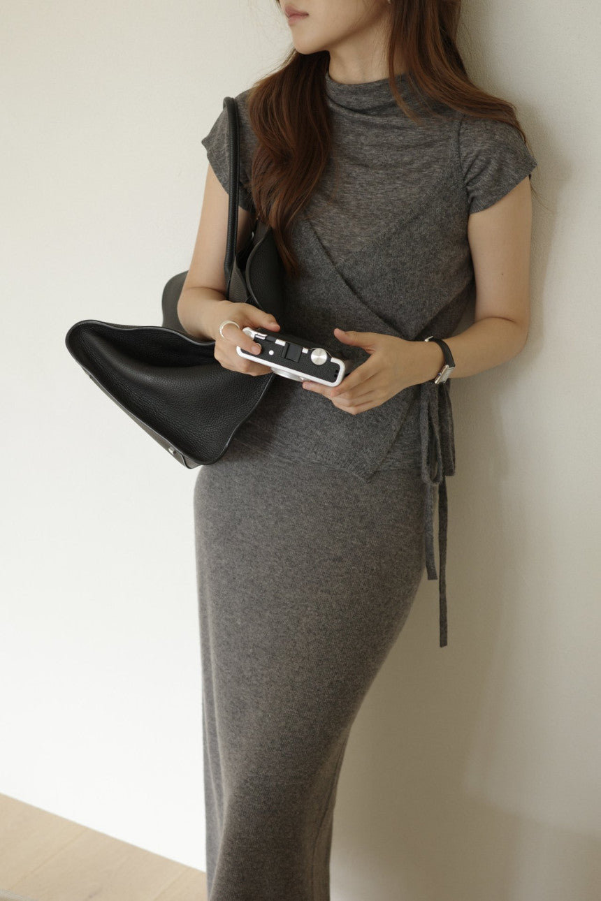 Mock neck wool tencel drop shoulder T-4col