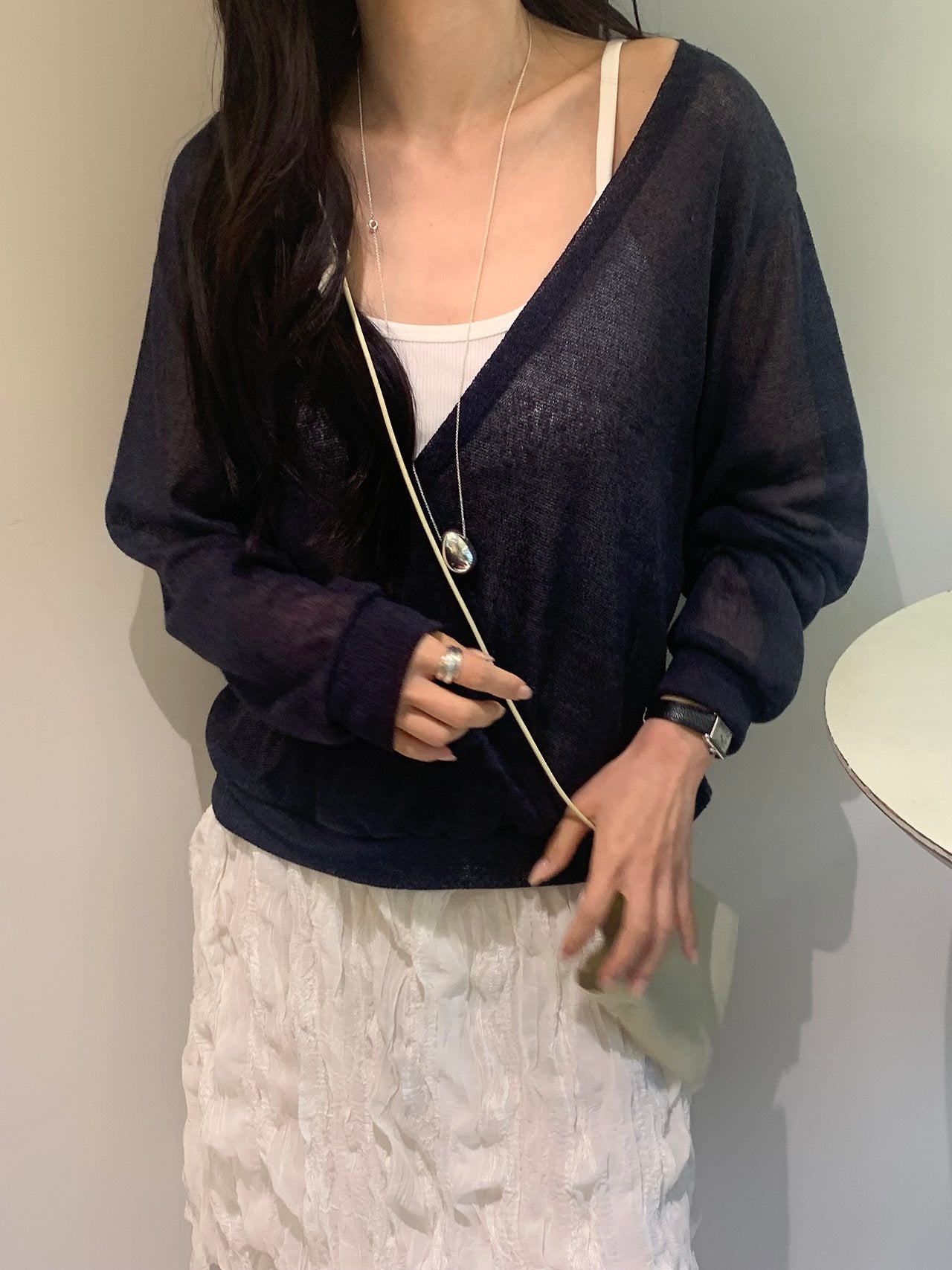 Elina linen deep V-neck knit-3col