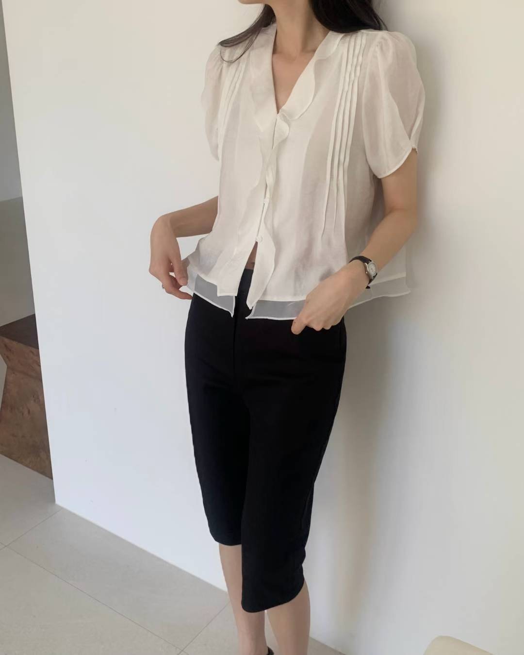 mori pintuck blouse-2col