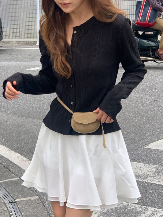 Amel pleats round cardigan-2col