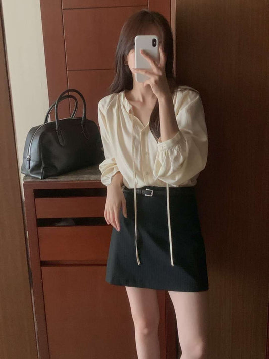 rope shirring blouse-2col