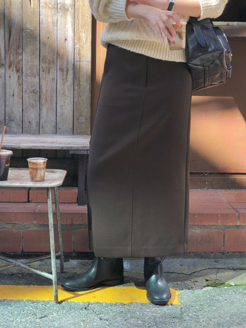 Rumi back banding wool midi skirt-2col