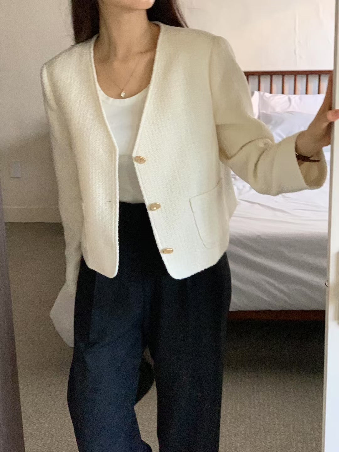 Charlotte v neck tweed jacket-2col