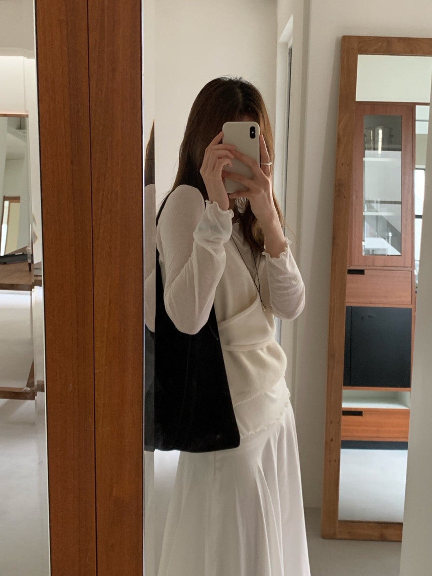 Ribbon frill tencel wool T-3col