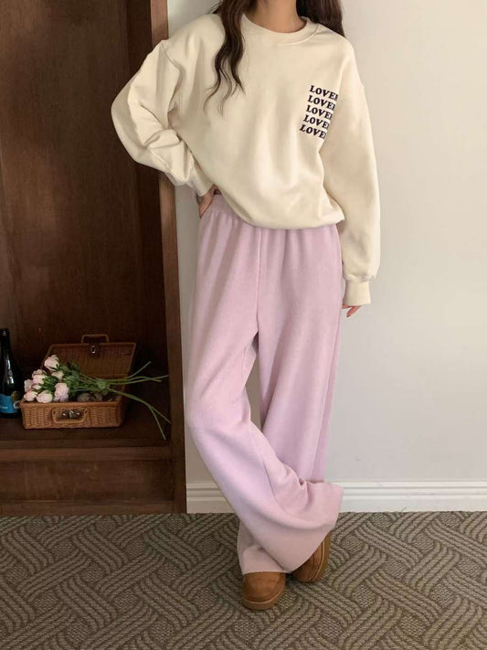 knit wide banding pants-4col