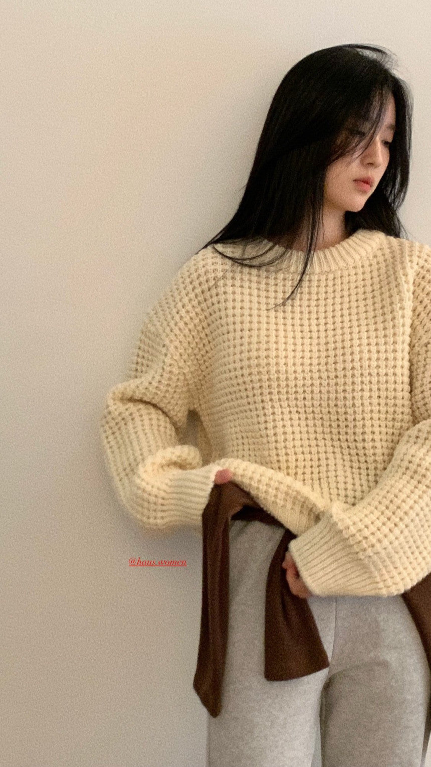 Haus bulky waffle sweater-2col