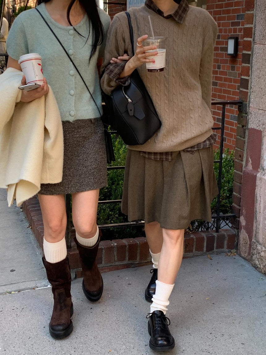 Maron check shirt-2col