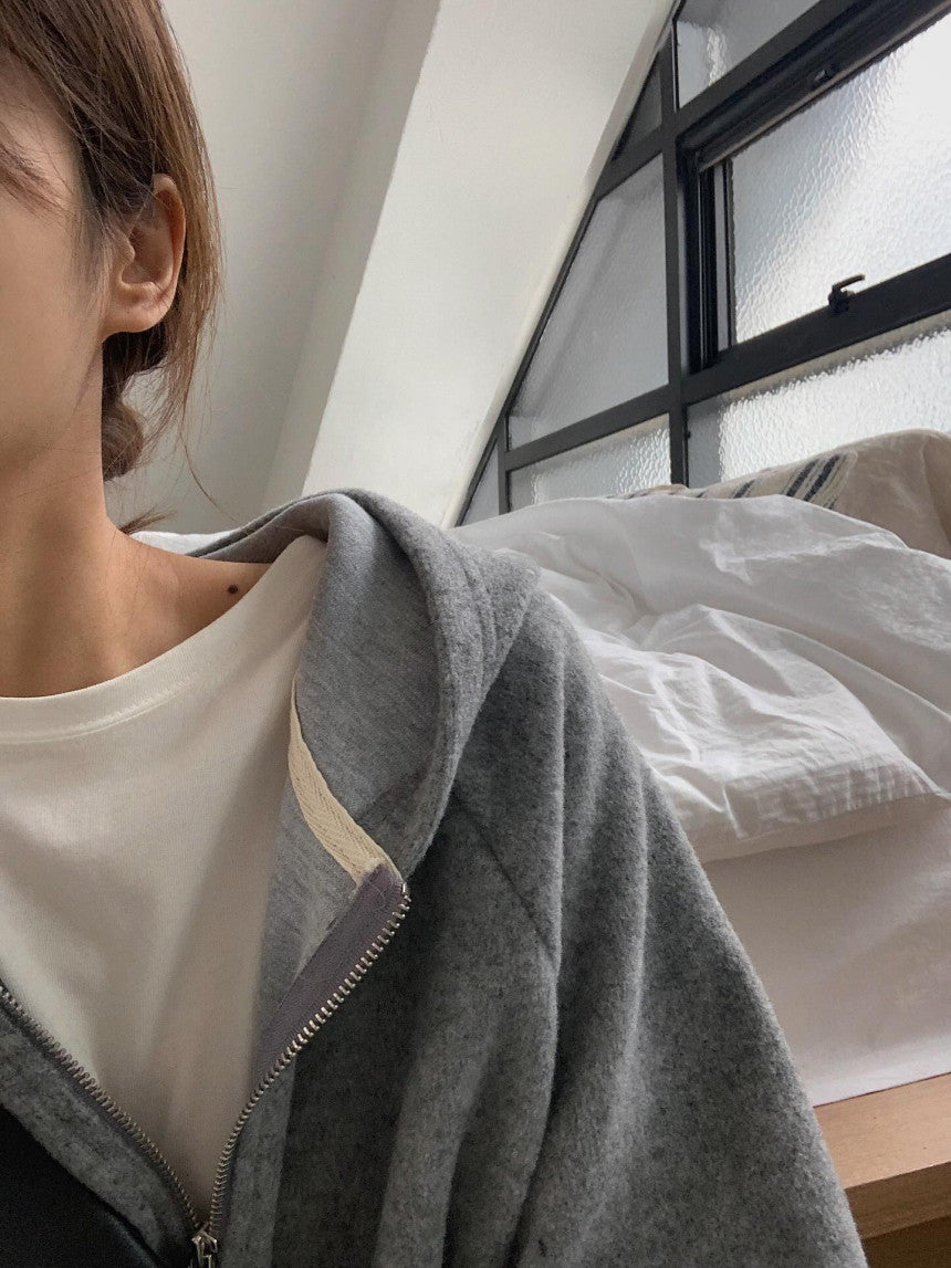 liter pony wool hood zip up-2col