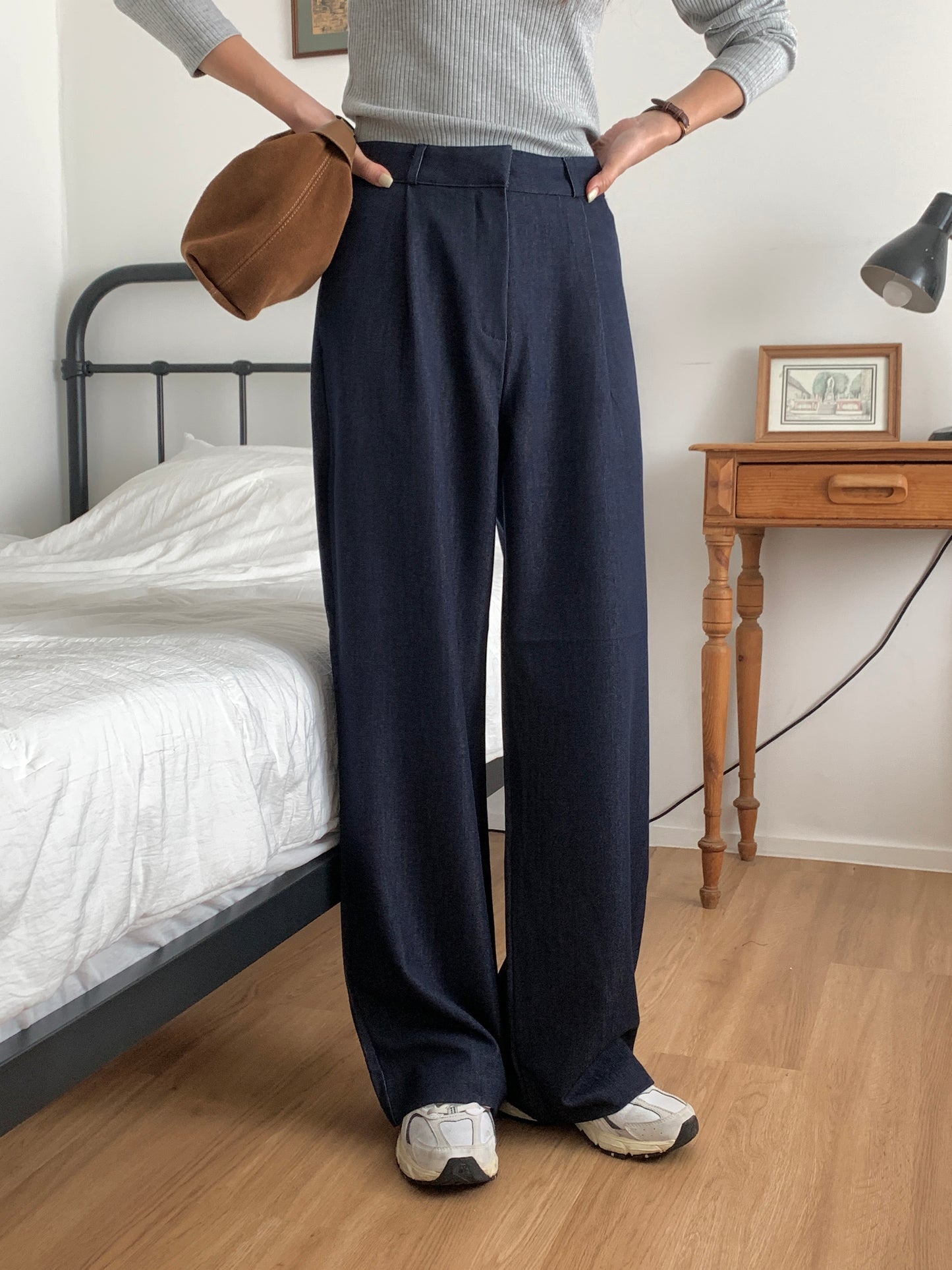 Fw denim onepintuck slacks-2col ショート丈あり