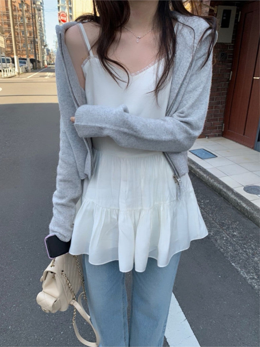 Basil hood zip up knit cardigan-3col