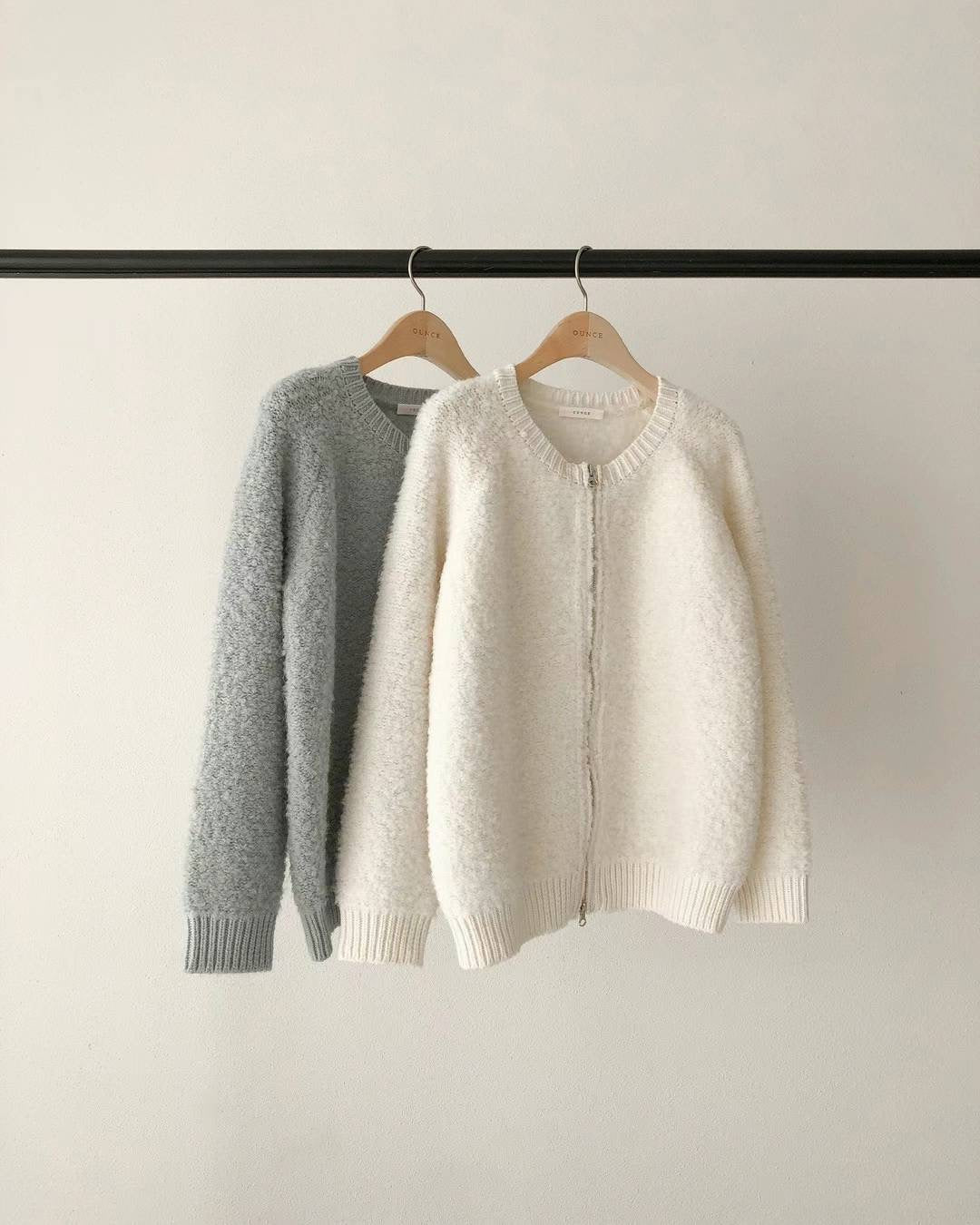 Ounce fog alpaca boucle knit jk-2col