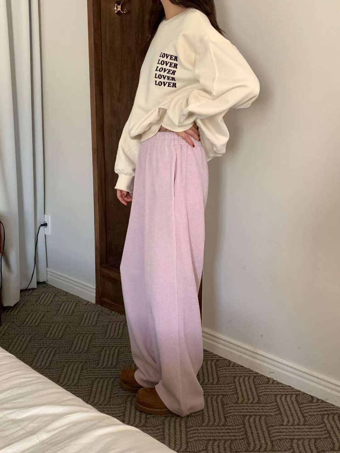 knit wide banding pants-4col