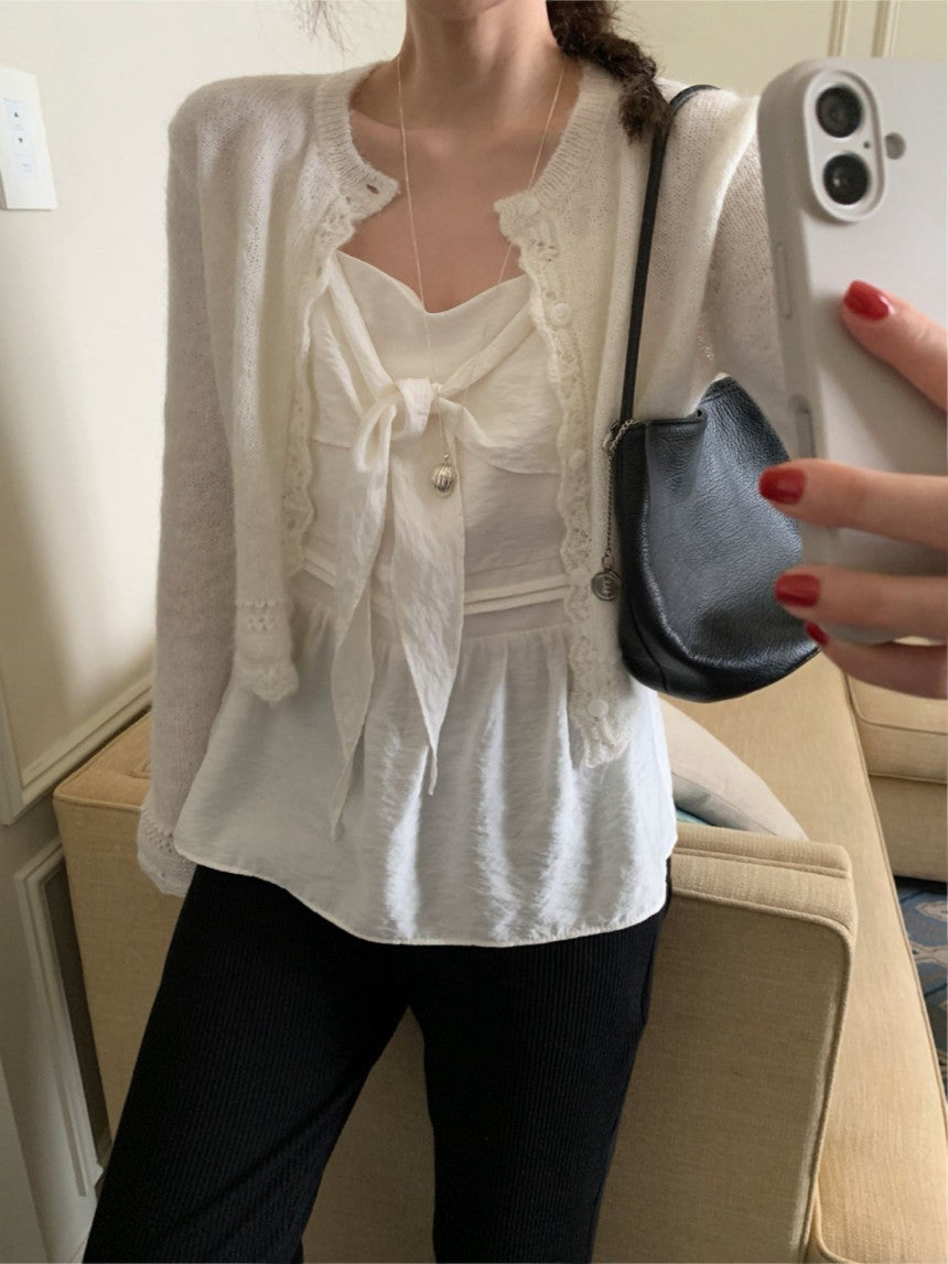 ribbon bustier blouse-2col
