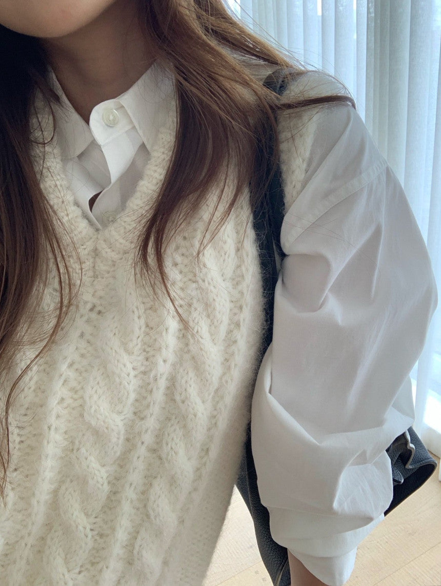 Alpaca canle v neck vest-2col
