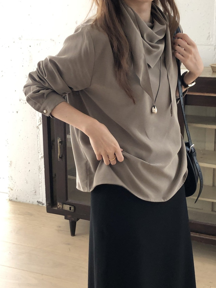 Luna brushed tencel scarf blouse-2col