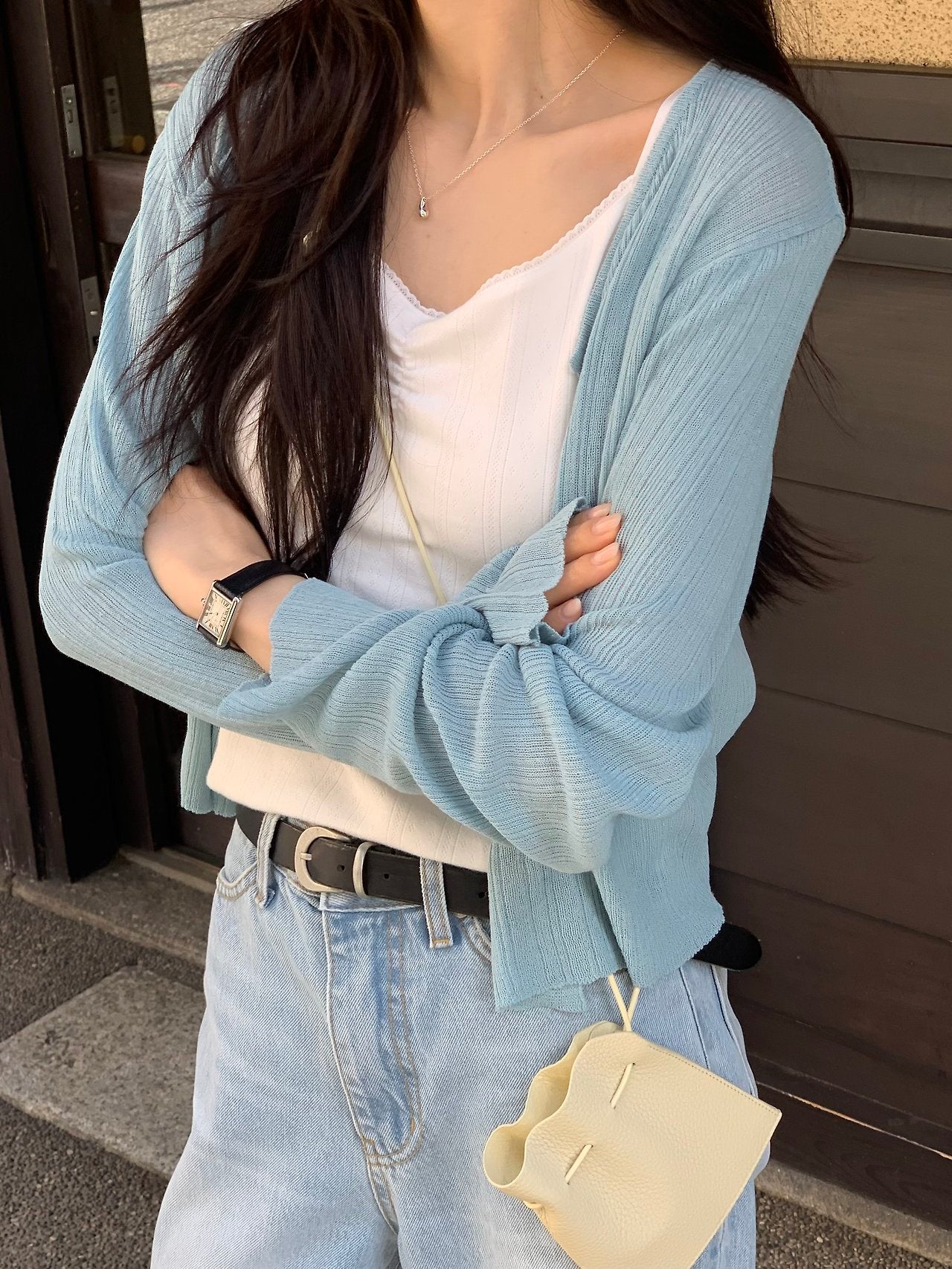 Flex ribbed round cardigan-3col
