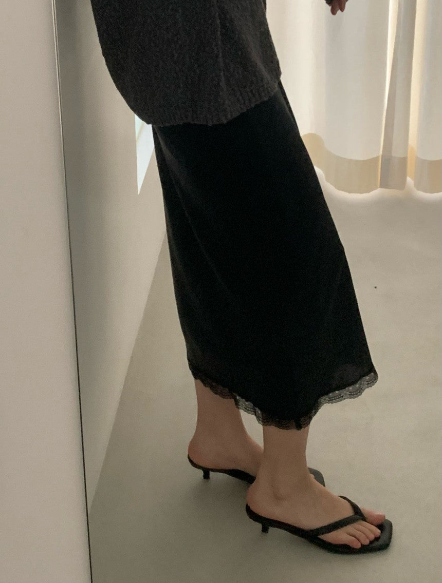 Mori lace satin skirt-2col