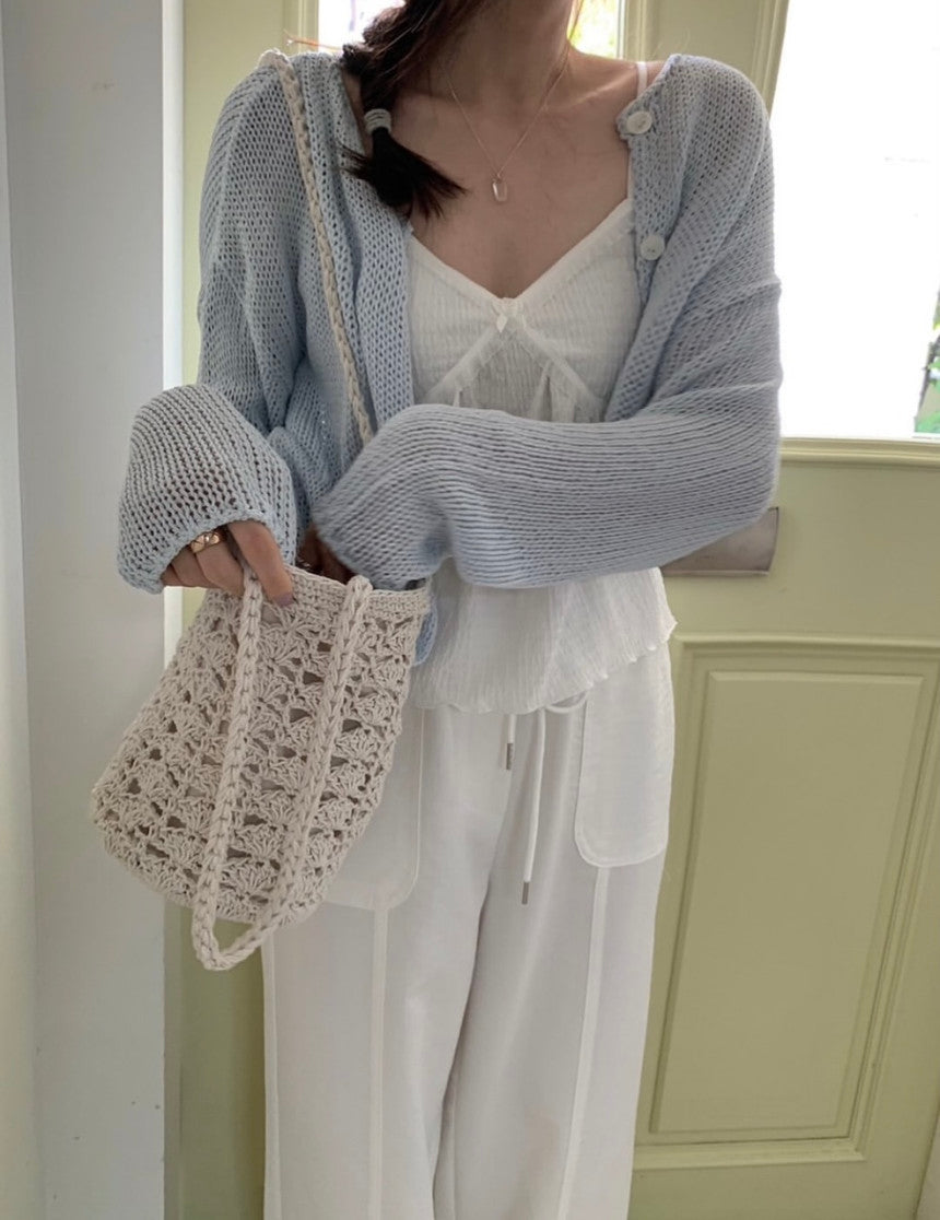 Net linen cardigan-3col