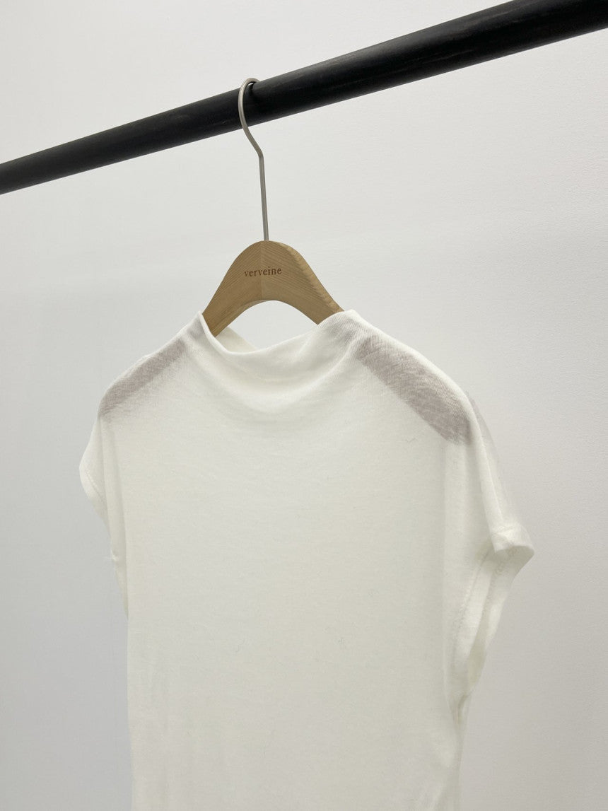 Mock neck wool tencel drop shoulder T-4col