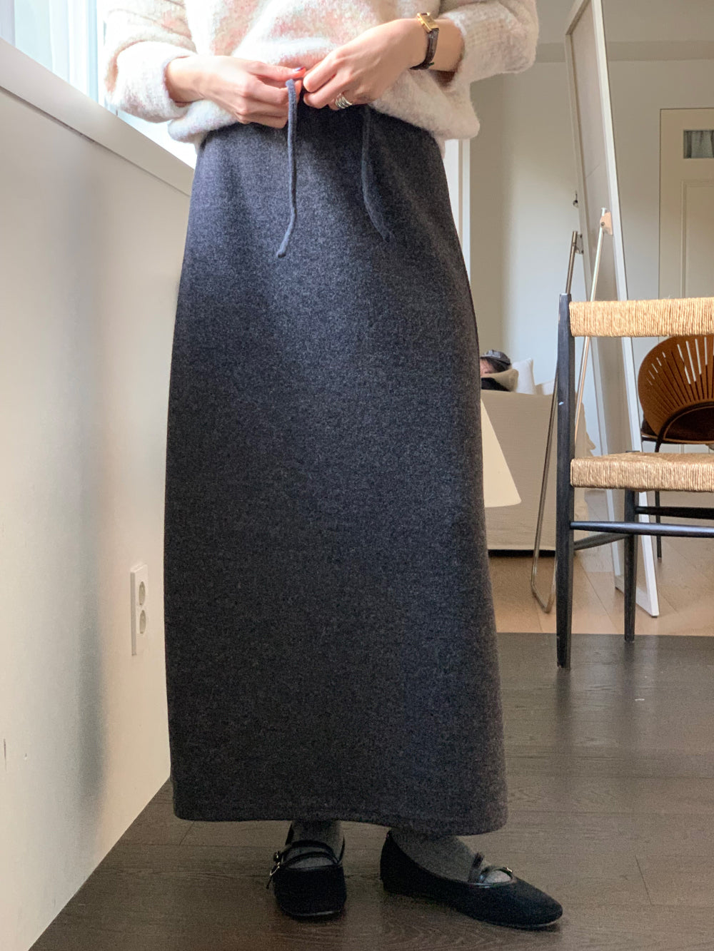 wool maxi skirt-3col