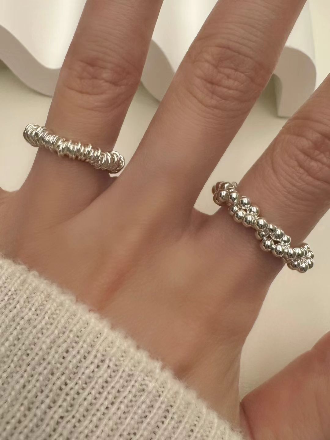 Silver ball twisted ring
