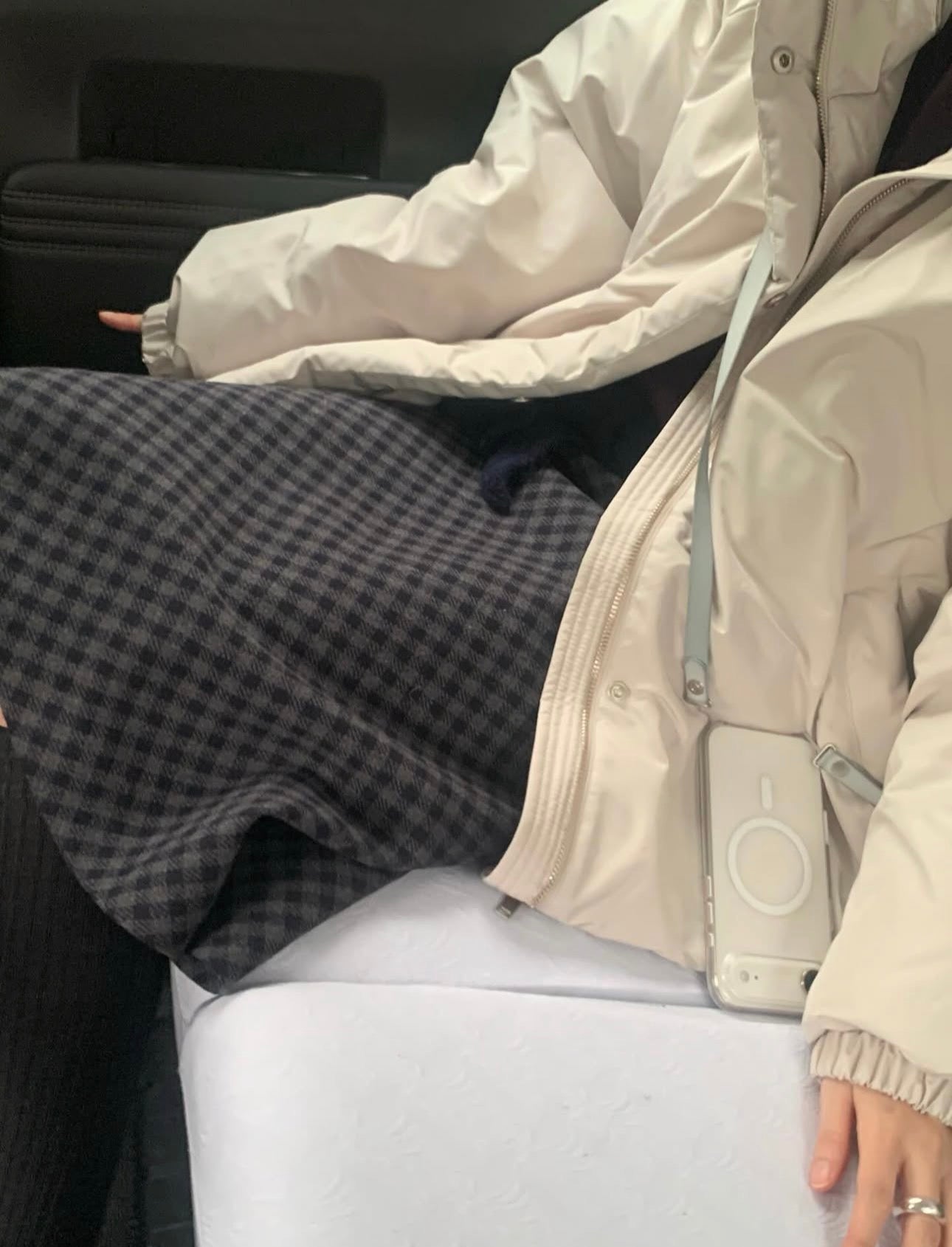 code check wool skirt-2col