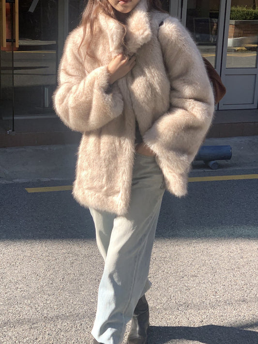 Birkin high neck linkning soft fur jacket