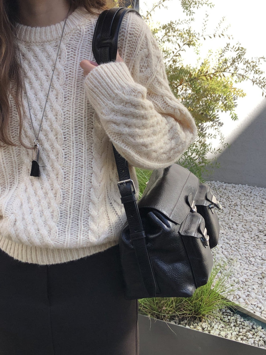 French alpaca cable round knit-3col