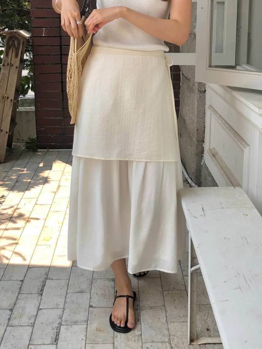 Butter rayered wrap skirt-3col