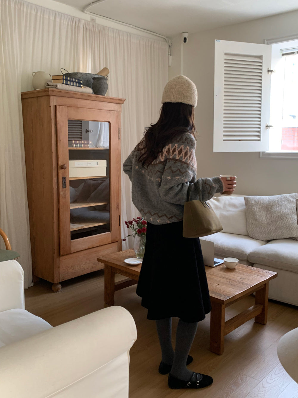 Sage corduroy skirt-2col