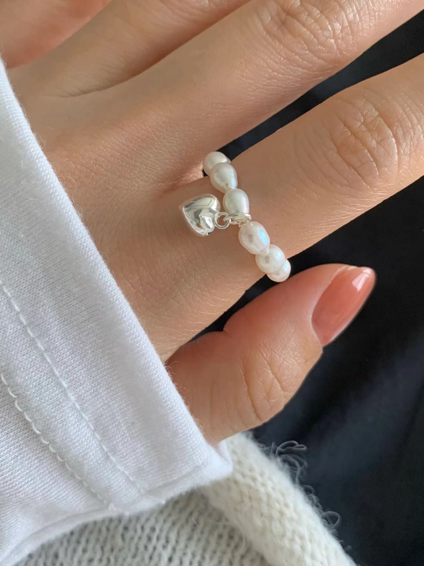 Heart pearl ring
