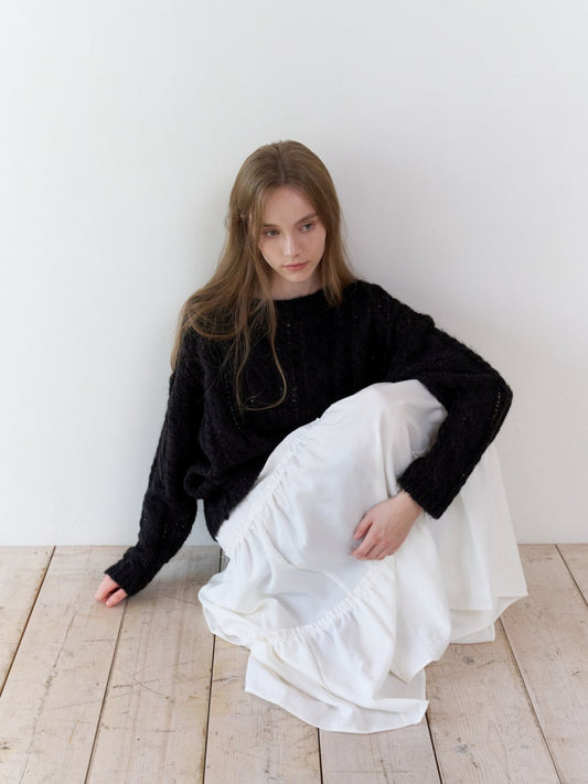 Collie alpaca cable boat neck knit-2col