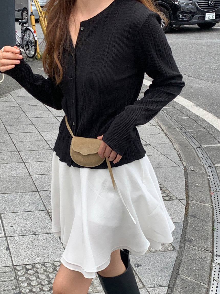 Amel pleats round cardigan-2col