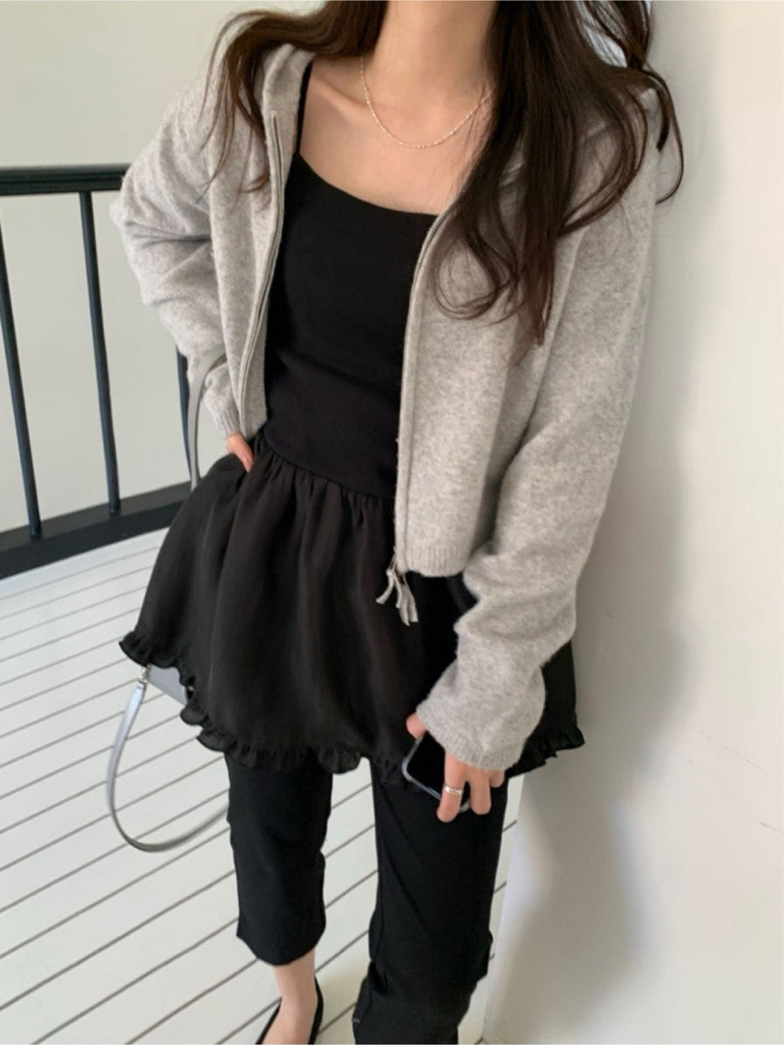 Basil hood zip up knit cardigan-3col