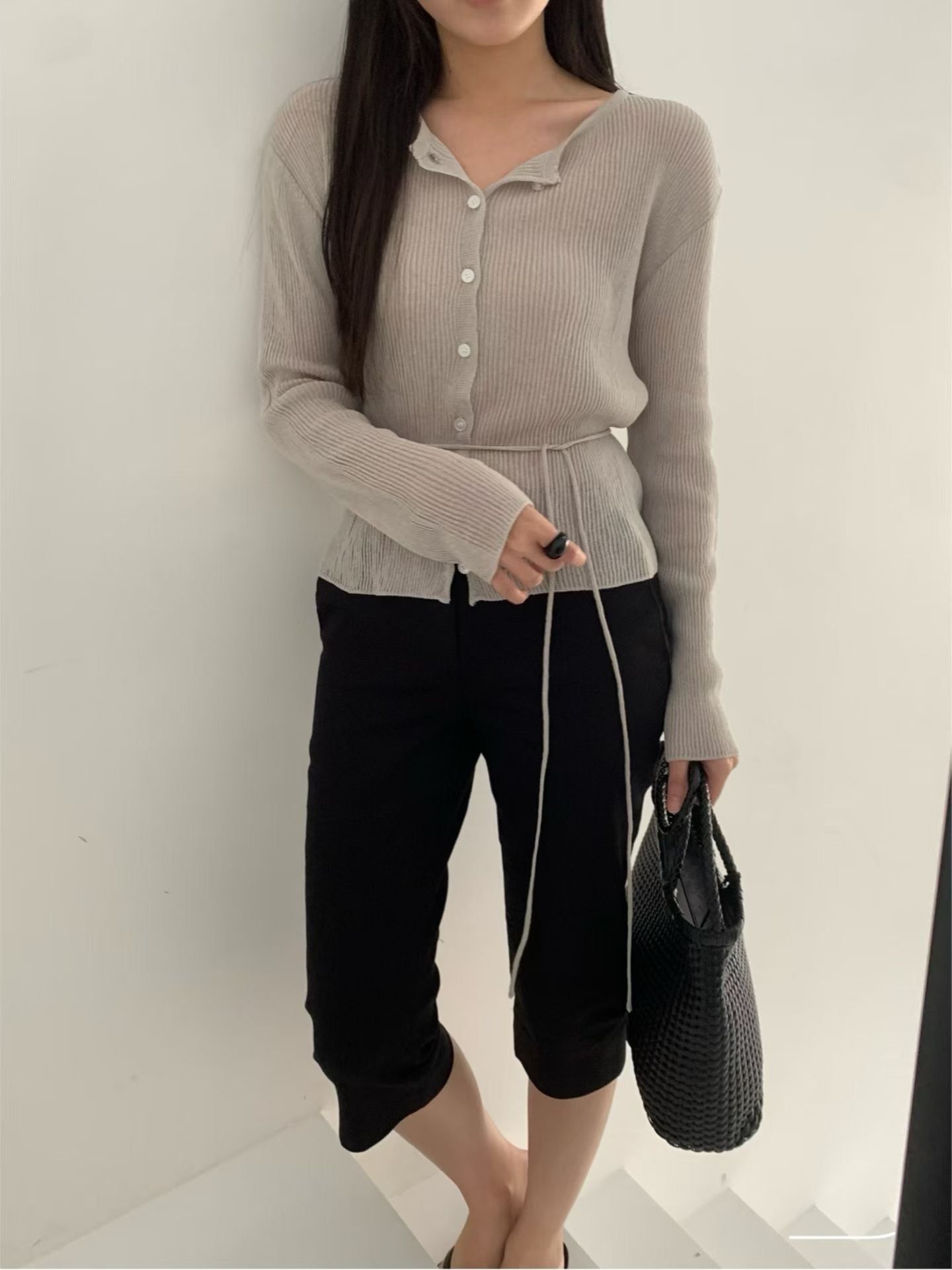 with linen string cardigan-3col