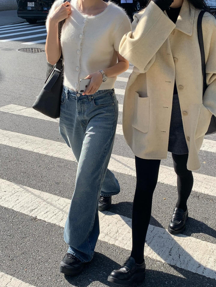 Want alpaca half cardigan-4col